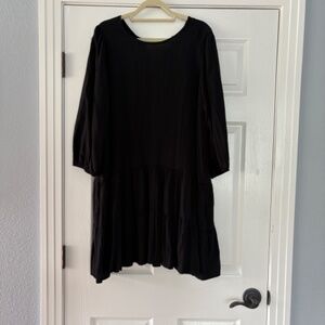 GAP Black Drop Waist Dress Ruffle Hem Long Sleeve XL NWT